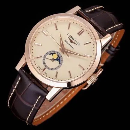 Top-tier watch Longines classic retro series 1832 model white steel white bottom mechanical men's watch side view