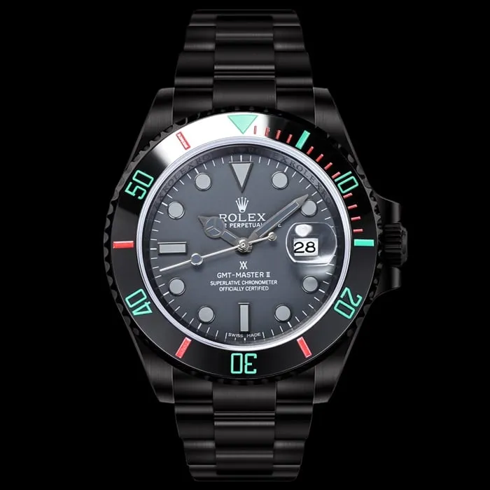 top-tier watch Rolex men's black dialsteel bracelet watch front view