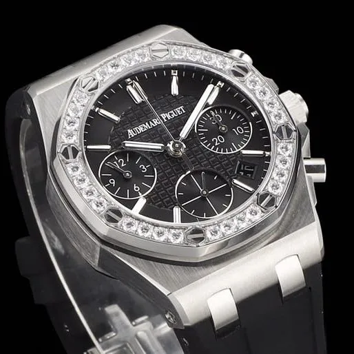 top-tier watch Audemars PiguetAudemars Piguet Royal Oak women's multifunctional chronograph black dial mechanical watch clasp picture