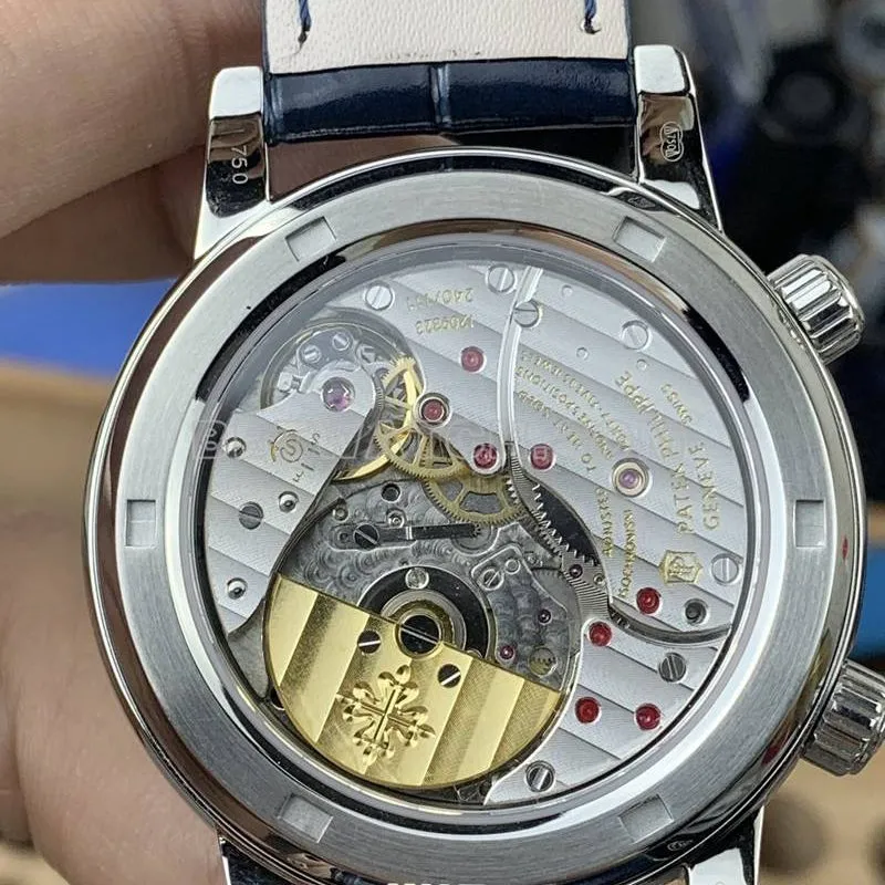 Patek Philippetop-tier watch 3K Factory super complication timepiece blue dial blue diamond bezelleather strap caseback live photo