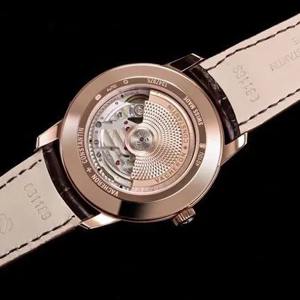 top-tier Vacheron Constantin men's white dial brown belt heritage series leather strap mechanical watch front view