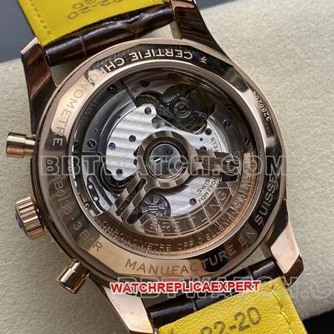 1:1replica watch BLS factory green black dialBreitling aviation chronographrose goldleather strap front live photo