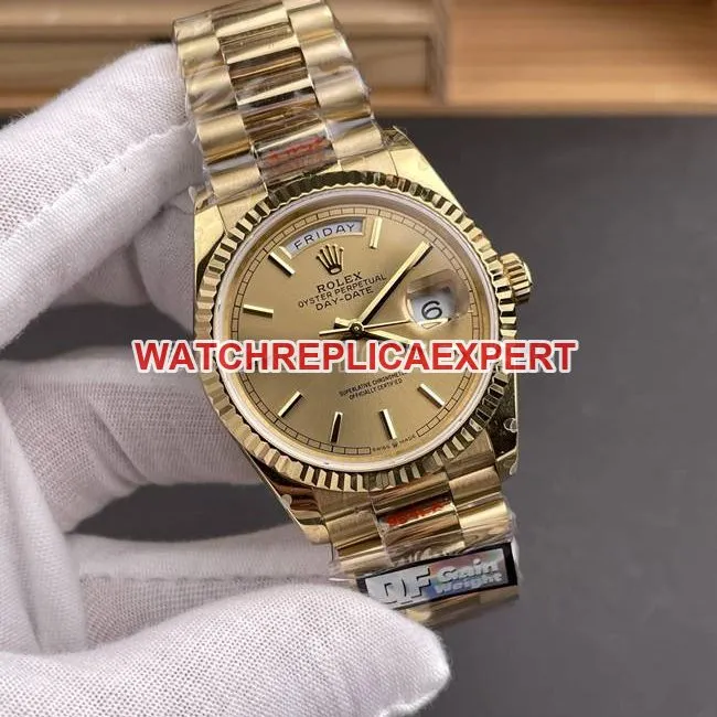 collectible watch QF factory Day-DateRolex gold plate yellow gold2836 mechanical 36mmside live photo