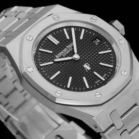 top-tier watch Audemars PiguetRoyal Oak super two-hand mechanical movement15202 white steel black bottom men's watch front view