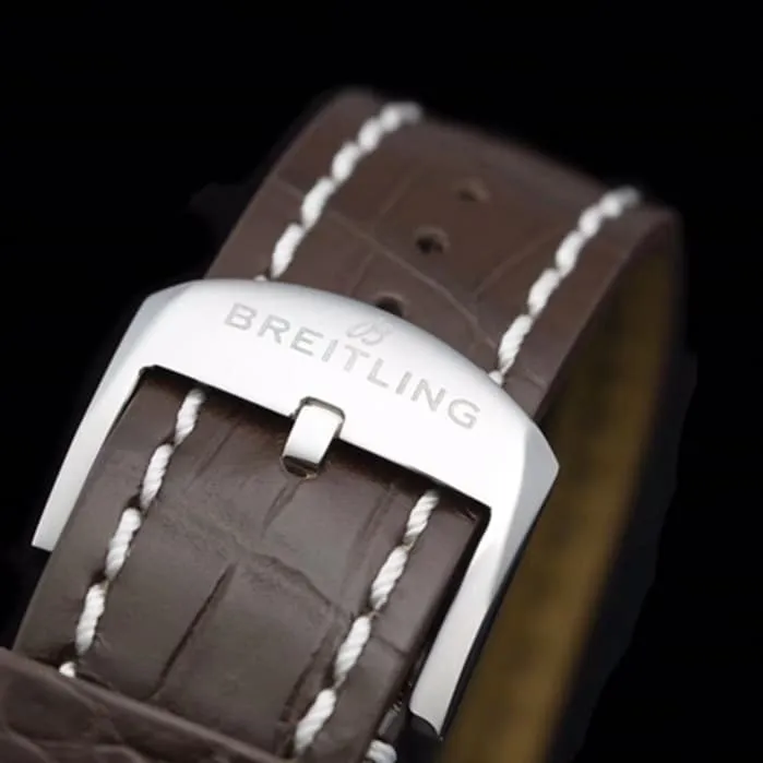 top-tier watch Breitling men's white dial aviation chronograph1 series leather strap watch detail shots