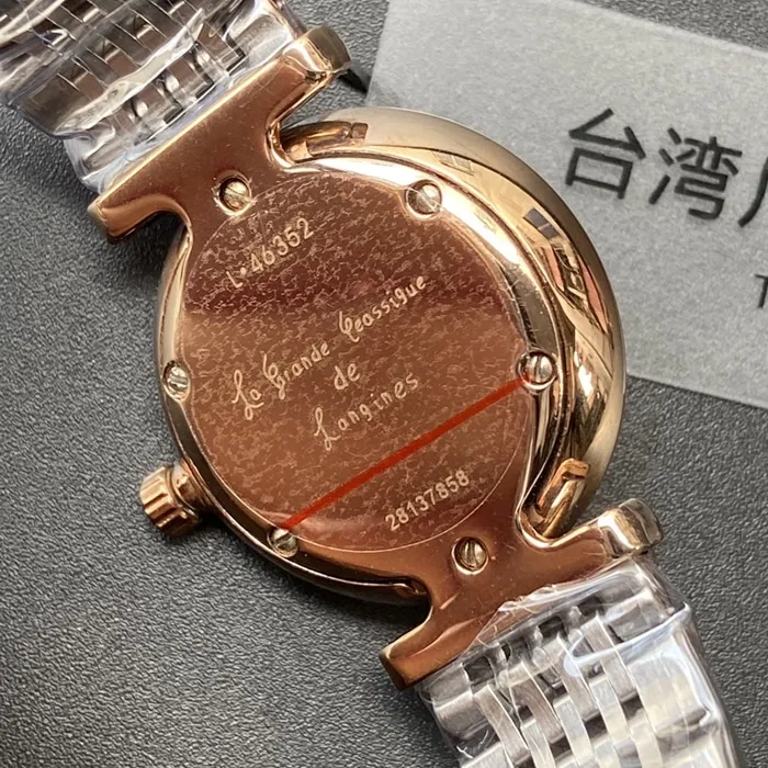 top-tier watch Longines couple watch white dial gold belt Jialan series quartz watch front view