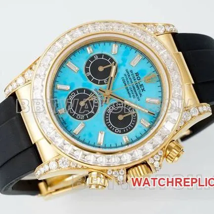 collectible watch PPM factory DaytonaRolex turquoise disc moissanite diamond bezel126538TROfront live photo