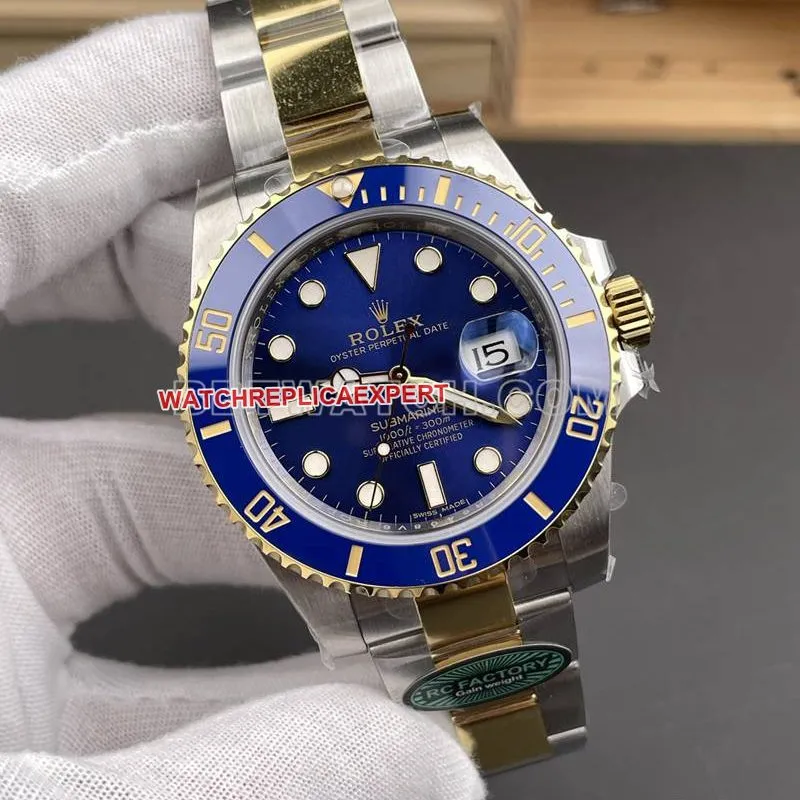 Rolex1:1replica watch RC factory Submariner40mm gold blue Submariner3135movementfront live photo