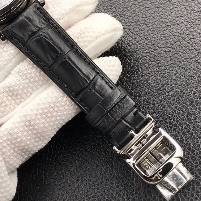Jaeger-LeCoultretop-tier watch men's black dial black belt multi-function series tourbillon mechanical watch front view
