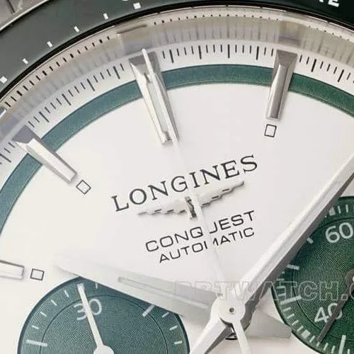 AF Longines Concast stop-tier silver gray dial green rubber model L3.835.4.02.9front live photo