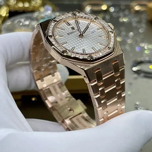 top-tier watch Audemars Piguet men's white dial gold belt Royal Oak automatic movement watch clasp picture