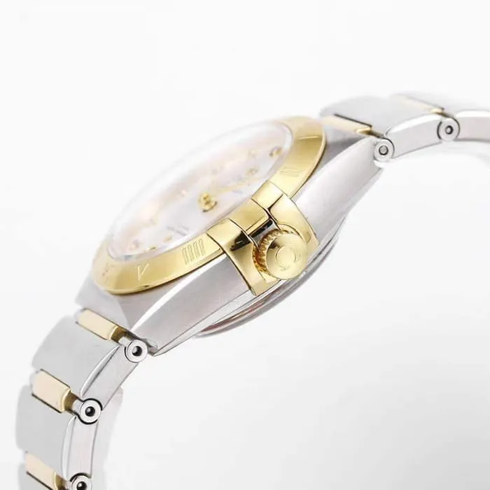 Top collectible watches Omega Women's White Plate Constellation Steel Strap Watch Front View