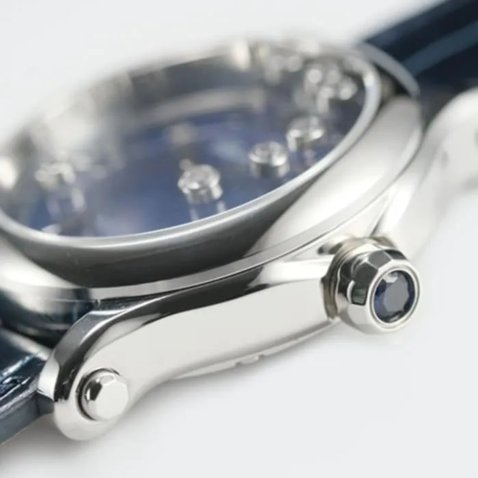 top-tier watch Chopard women's blue dial blue belt happy diamond series watch front view