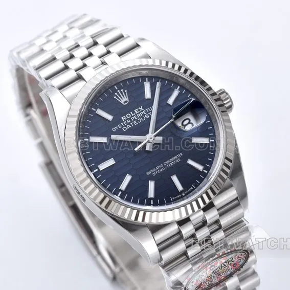 Factory C Rolex log top-tier 1:1super clone36mmblue dial pit pattern m126234-0049front live photo