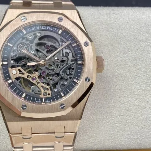 top-tier replicaAudemars Piguet Skeleton Royal Oak Offshore 15407ST.OO.1220ST.01rose goldblack dial men's mechanical watch front view