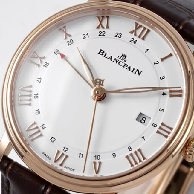 top-tier watch Blancpain men's white dial brown belt classic series leather strap watch movement picture