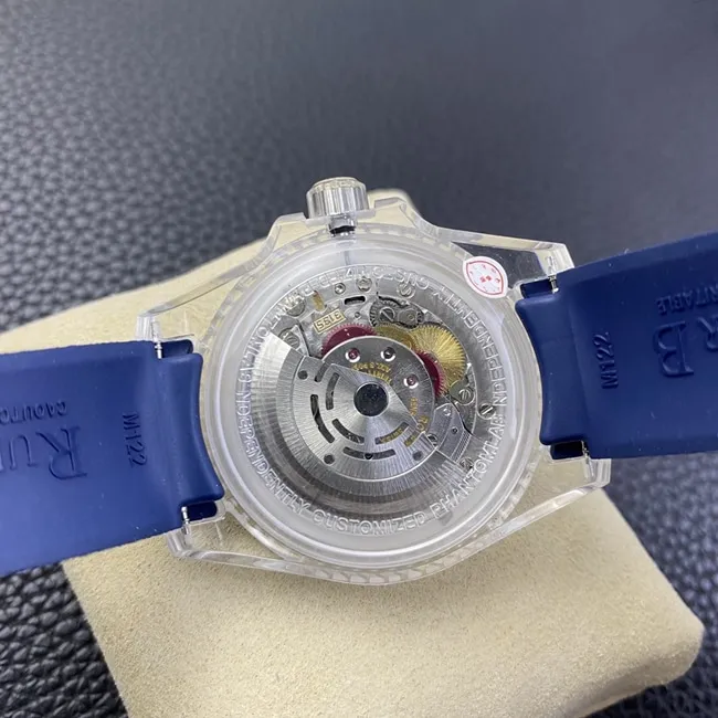 top-tier watch Rolex men's blue dialrubber strapautomatic movement watch side view
