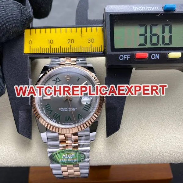Rolex collectible watch ARF FactoryDatejust gray dial Roman numerals 36mm rose goldsteel bracelet model front live photo