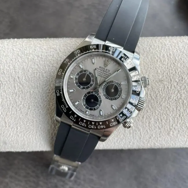 top-tiersuper cloneC factory Rolex new gray plate white goldDaytona4130movement men's watch front view