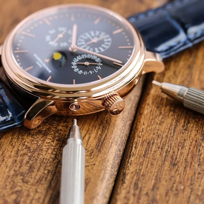 TW factory top-tier replicaVacheron Constantin1:1 watch men's blue dial blue belt perpetual calendar multifunctional heritage series mechanical leather strap watch movement picture