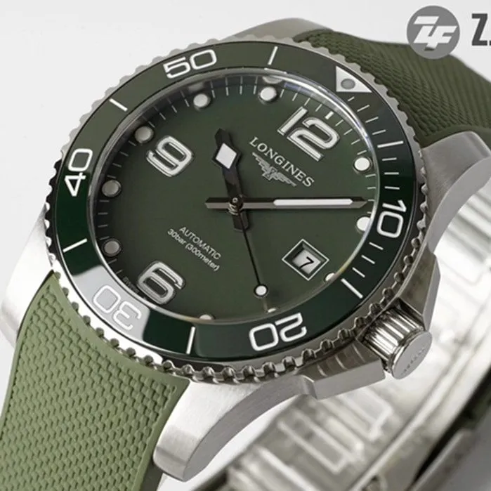 top-tier watch Longines men's green dial Concas series leather strap watch detail shots