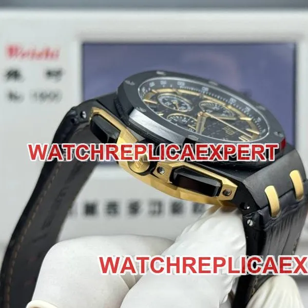 Audemars Piguettop-tier watch LS factory Royal Oak offshore type 43MMblack dial yellow chronograph mechanical rubber model 26420side live photo