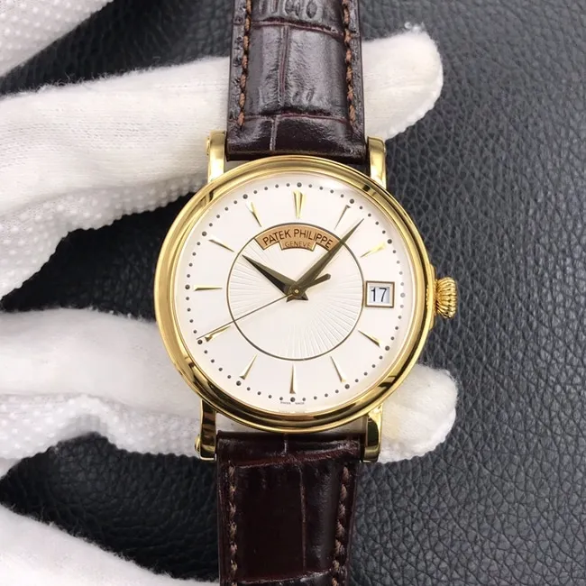 ZF Factorytop-tier watch Patek Philippe men's white dial brown belt automatic movement classical 5153 series leather strap watch front view