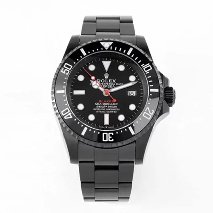 top-tier watch Rolex men's black dialsteel bracelet watch front view