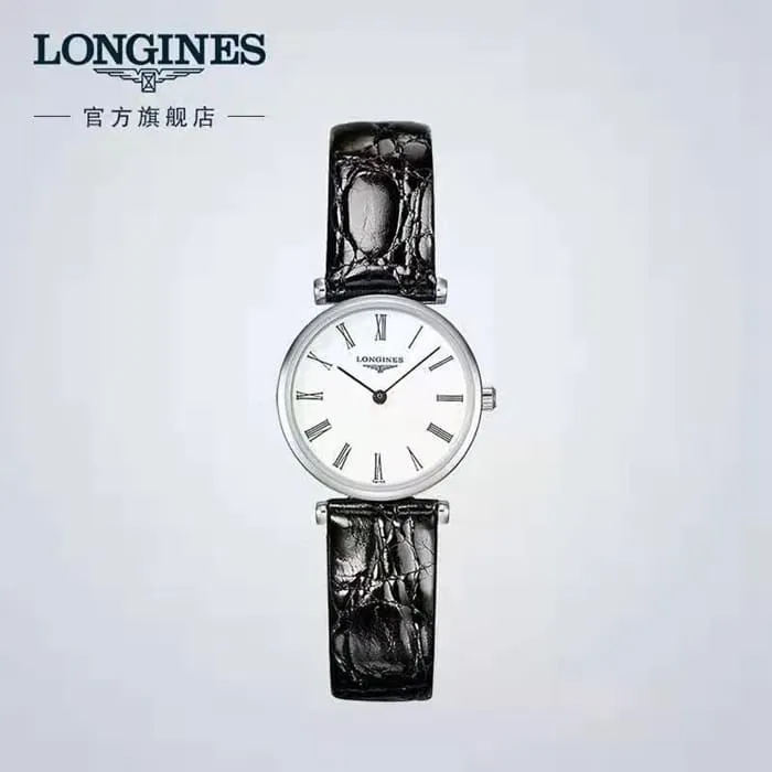 top-tier watch Longines couple watch white dial black belt ultra-thin Jialan series leather strap watch side view