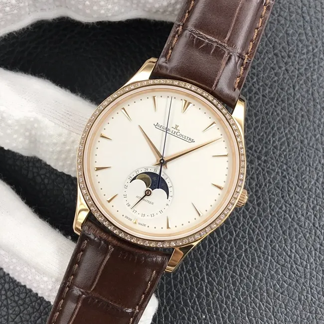 GF FactoryJaeger-LeCoultretop-tier watch men's white dial brown belt master series leather strap mechanical watch clasp picture
