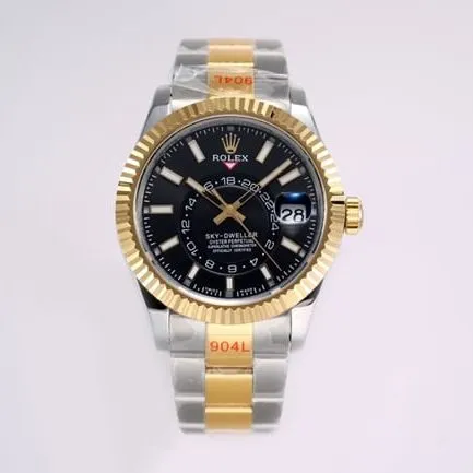 Top-tier Rolex men's black dial gold belt Navigator series automatic movement watch front view