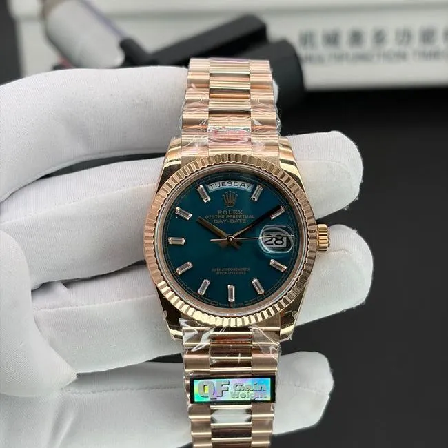 collectible watch Day-DateQF factory Rolex blue green dial 36mm front live photo