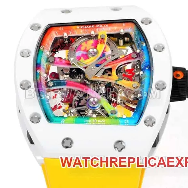 Richard Mille men's top-tier graffiti tourbillon yellow rubber RM 68-01braceletlive photos