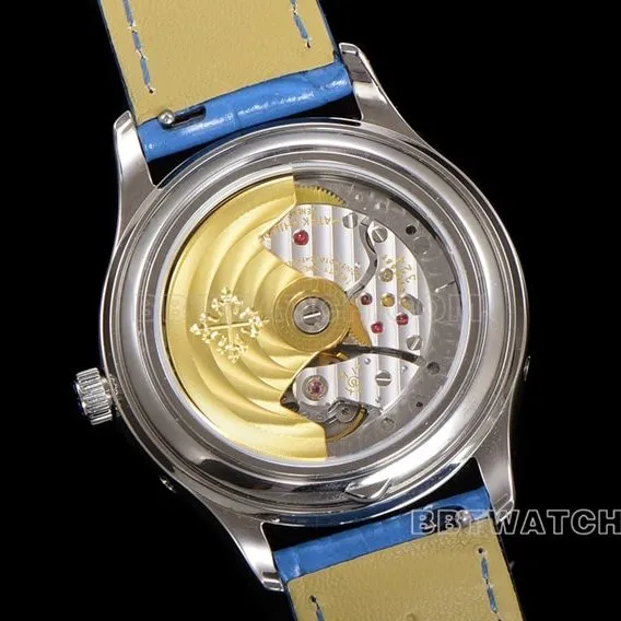 ZP factory Patek Philippe complex function timepiece super cloneblue dial annual calendar leather strap model 4947Gcaseback live photo