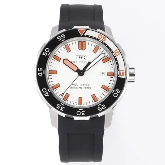 top-tier replicaIWC ocean series orange hour hand black rubber strap watch front view