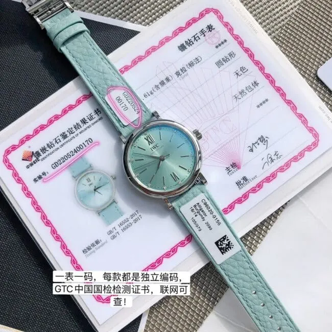 top-tiersuper cloneIWC Portofino series light blue dial women's watch front view
