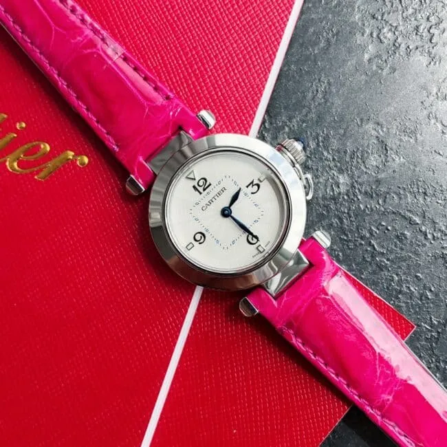 collectible Cartier style 4 rose gold silver ladies watch front view