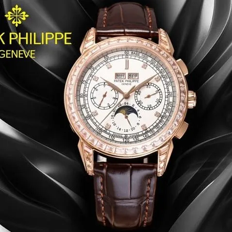 PFF factory Patek Philippetop-tier watch super complex function chronograph series men's white dial brown belt watch front view