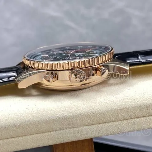 watch aviation chronograph BLS factory Breitlingrose goldgreen dialleather strap model front live photo