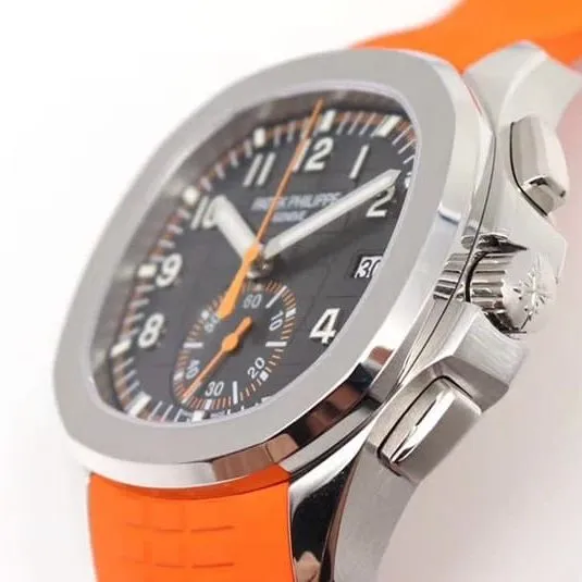 OM Factorytop-tier replicaPatek Philippe grenade chronograph watch new 5968A-001 integrated movement watch orange front view