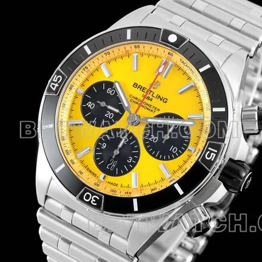 Breitling collectible watches TF factory mechanical chronograph yellow disk 44mm steel strap models strap real picture