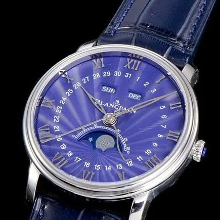 OM Factorytop-tier watch Blancpain automatic movement men's blue dial blue belt villeret classic leather strap watch movement picture