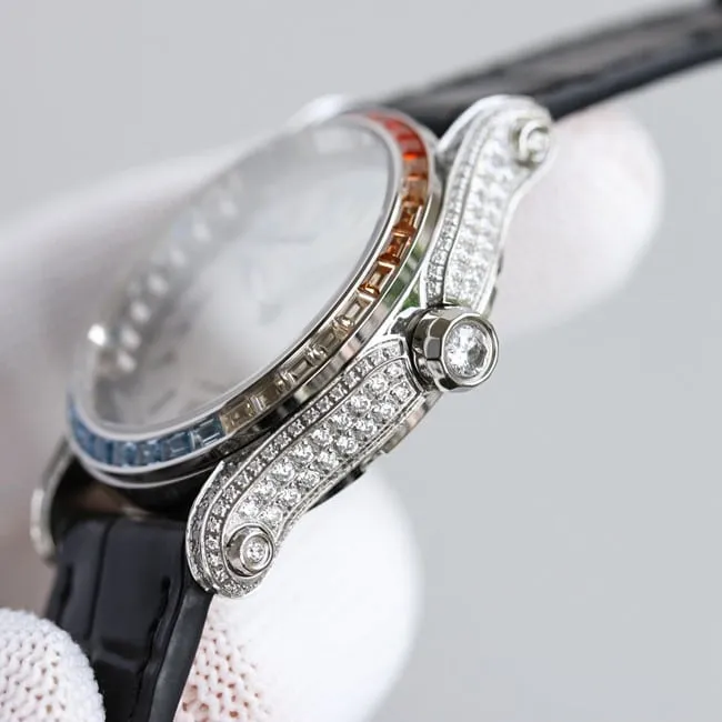 Chopardtop-tier watch chopard Happy Sport series full automatic movement women's white dial black belt front view