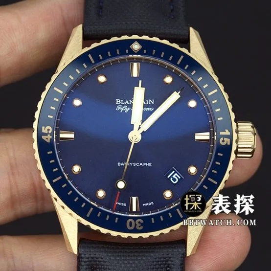 Blancpain Fifty Fathoms top-tier watch men's blue dial gold needle leather strap model pictures and prices side live photo
