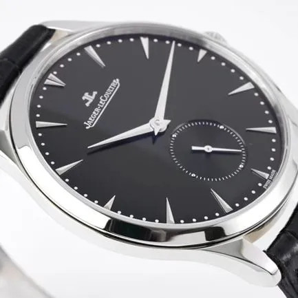 ZF FactoryJaeger-LeCoultretop-tier watch men's black dial black belt small second hand leather strap ultra-thin master series mechanical watch side view