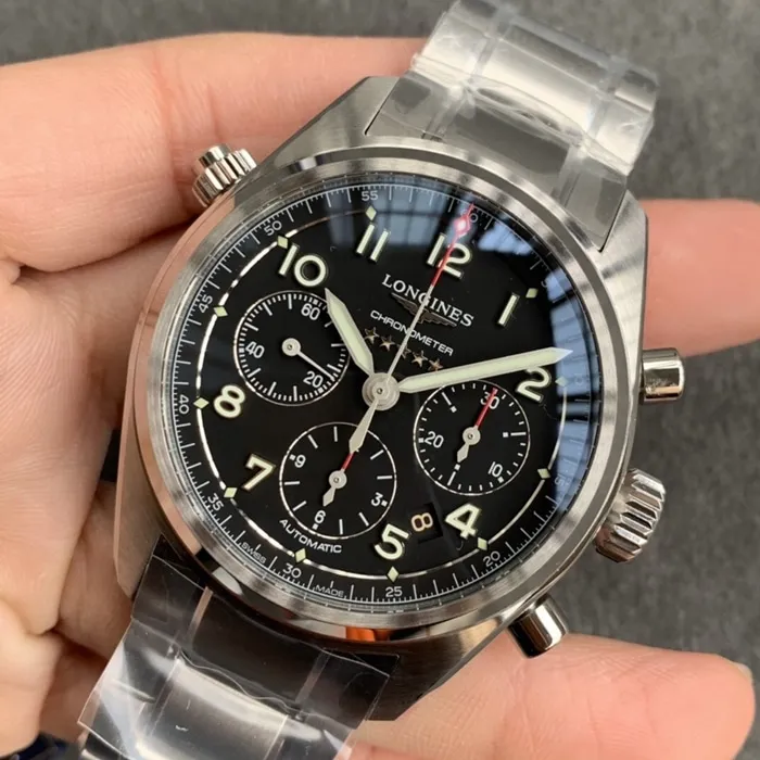 top-tier watch Longines men's black dial pioneer series steel bracelet watch back cover picture