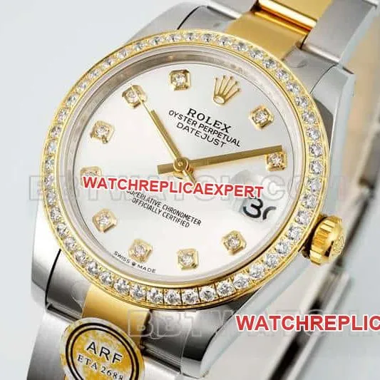 ARF factory Rolex log top imitation silver plate diamond ring 31mm intermediate gold three compartment link 2783383 front real picture