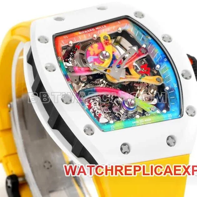 Richard Mille men's top-tier graffiti tourbillon yellow rubber model RM 68-01front live photo