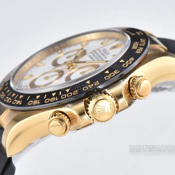 C Factory RolexDaytona1:1super clonewhite dialyellow gold rubber model m116518ln-0041front live photo