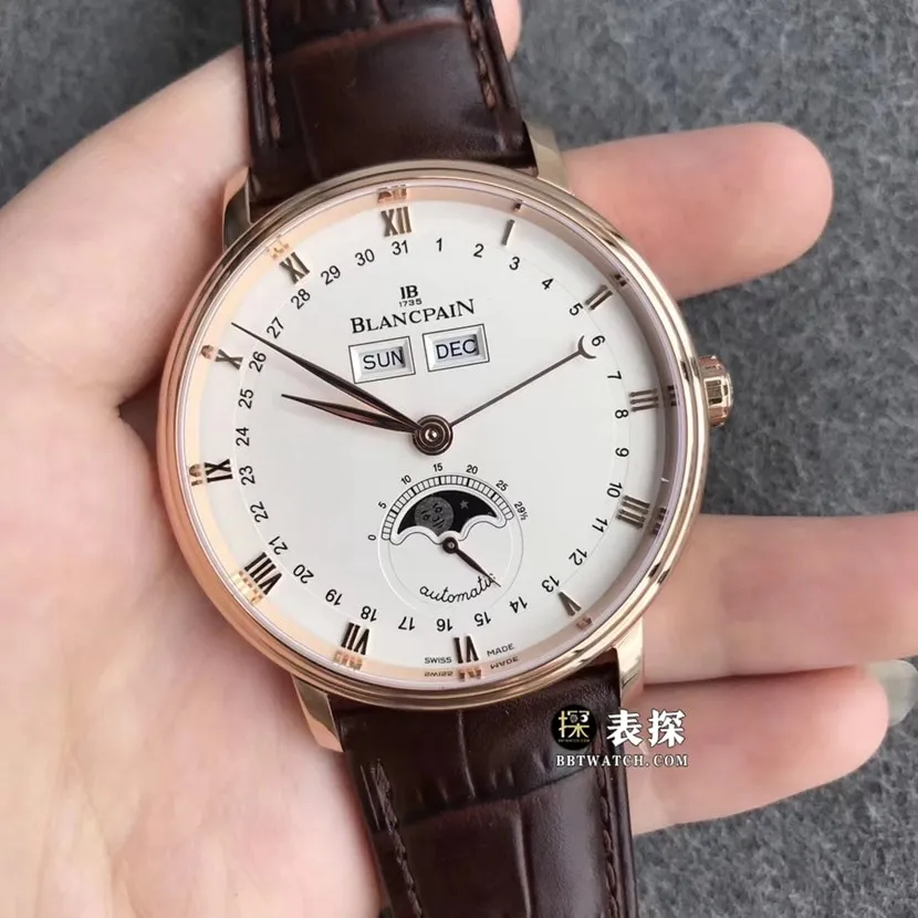 TTC factory Blancpain classic 62631:1 watch men's white dial full date displaymoon phaseleather strap model pictures and prices braceletlive photos